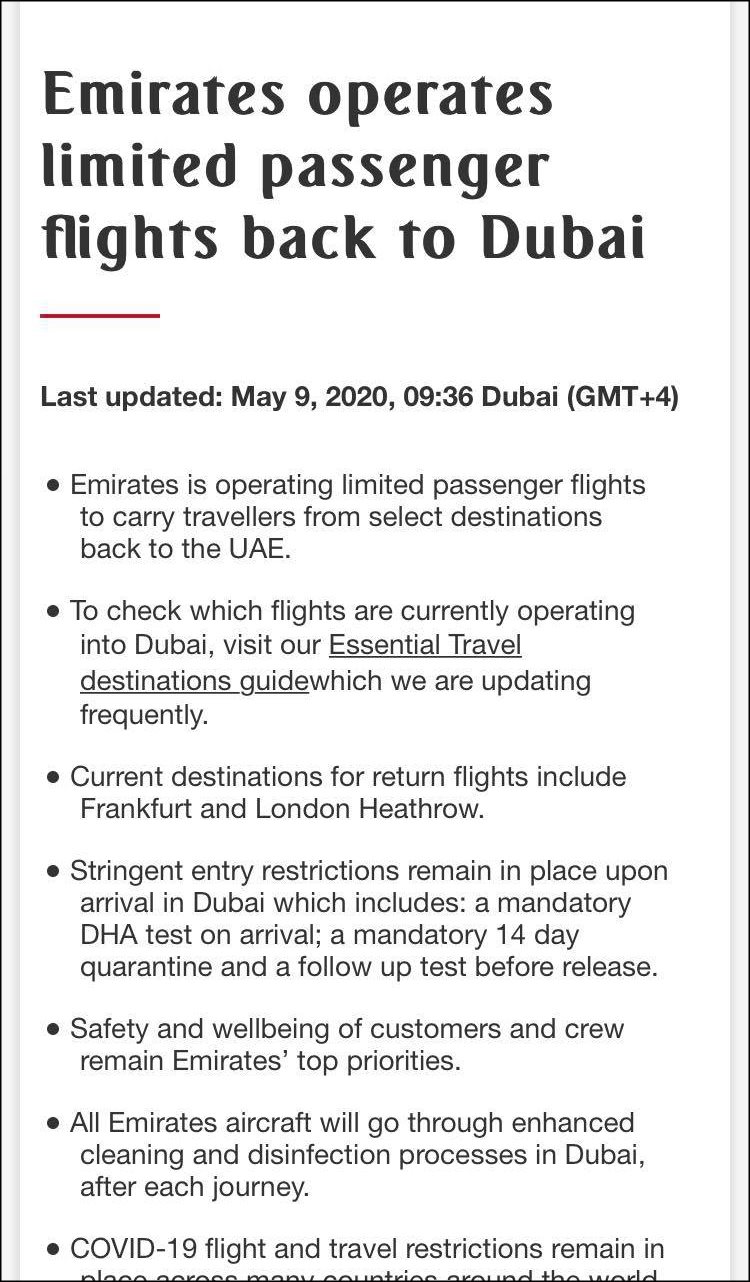 emirates flights to dubai for returning expats stuck abroad